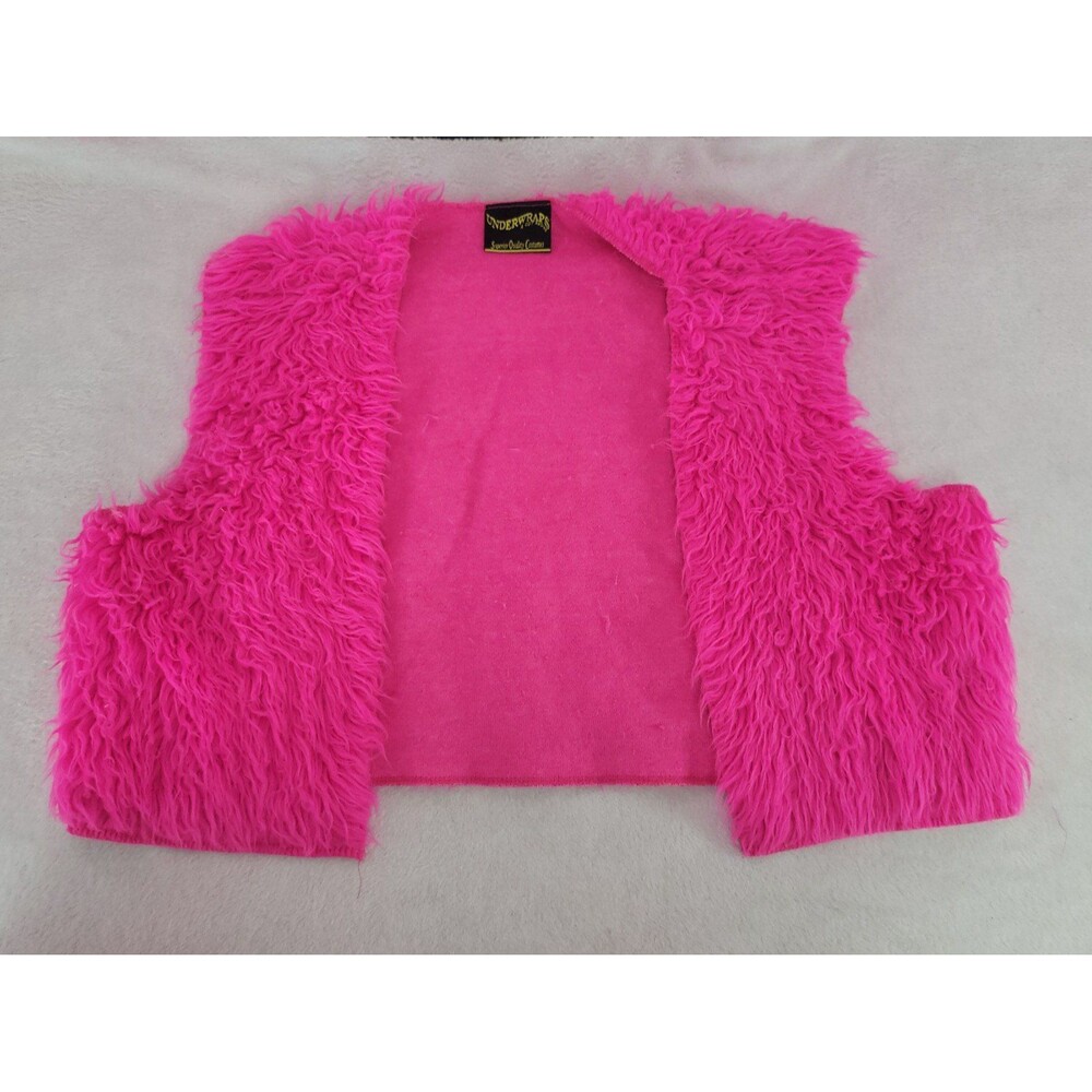 Underwraps Hot Pink Club Kid Shaggy 90s Soft Faux Fur Vest Vintage Size Large